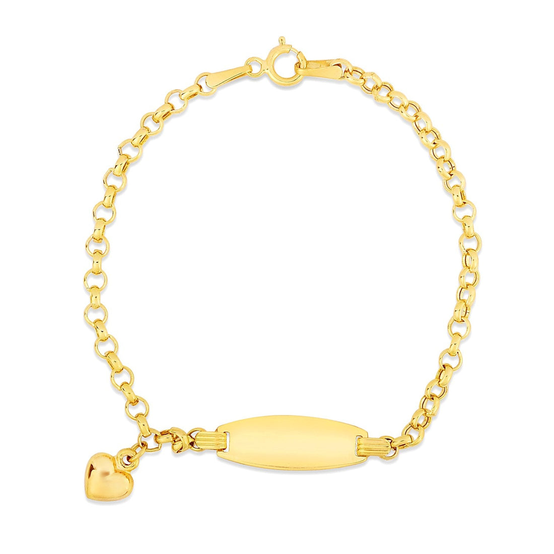 14k Yellow Gold Heart Accented Childrens Cable Chain ID Bracelet (6.35 mm) - DestGlow