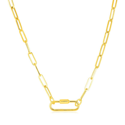 14k Yellow Gold Paperclip Chain Necklace with Oval Carabiner Clasp  DestGlow