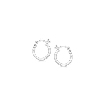 Sterling Silver Rhodium Plated Thin and Small Polished Hoop Earrings (10mm)