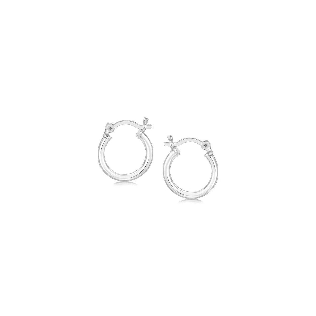 Sterling Silver Rhodium Plated Thin and Small Polished Hoop Earrings (10mm) - DestGlow