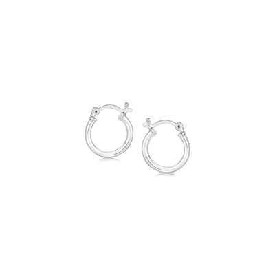 Sterling Silver Rhodium Plated Thin and Small Polished Hoop Earrings (10mm) - DestGlow
