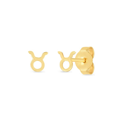 14K Yellow Gold Taurus Stud Earrings - earrings