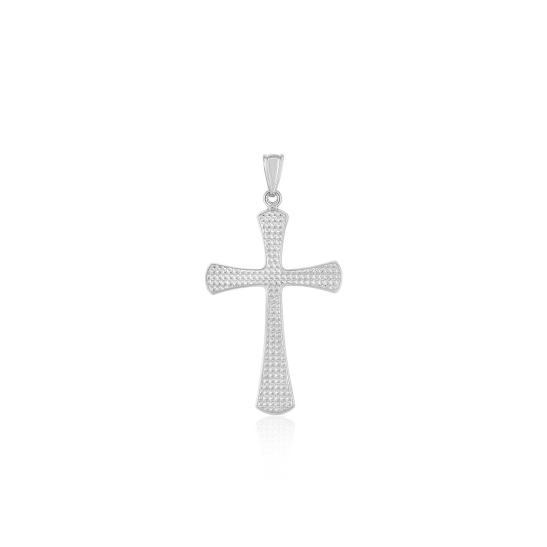 14k White Gold Cross Pendant with Beaded Texture - necklaces