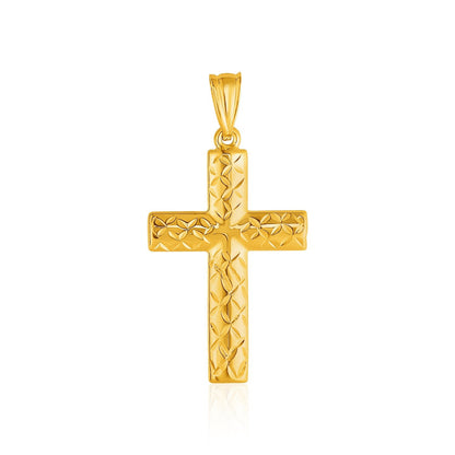 14k Yellow Gold Reversible Textured Cross Pendant - necklaces