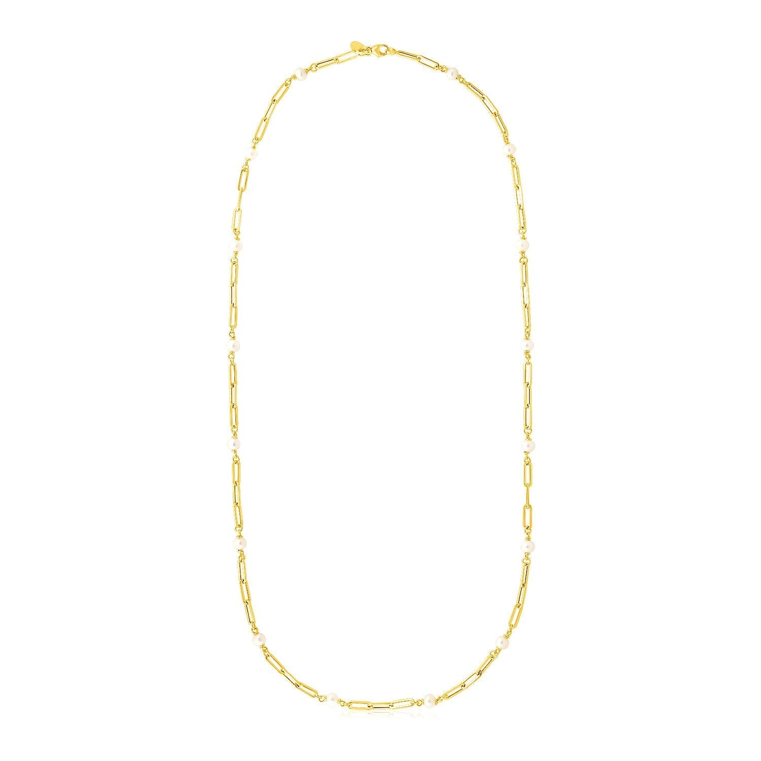14k Yellow Gold Paperclip Chain and Pearl Necklace 