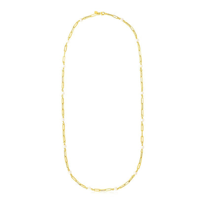 14k Yellow Gold Paperclip Chain and Pearl Necklace 