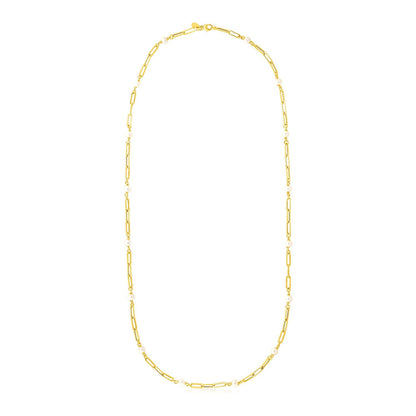 14k Yellow Gold Paperclip Chain and Pearl Necklace by Bids.com