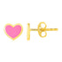 14k Yellow Gold and Enamel Pink Heart Stud Earrings - earrings