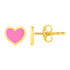 14k Yellow Gold and Enamel Pink Heart Stud Earrings 