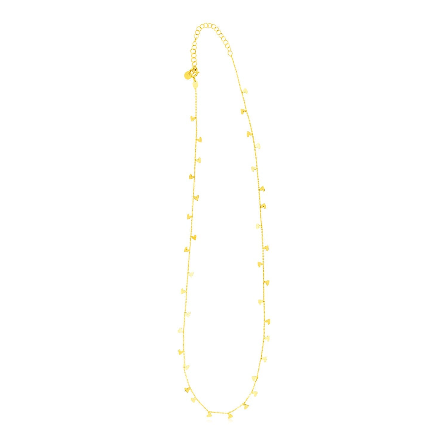 14K Yellow Gold Necklace with Dangling Hearts - necklaces