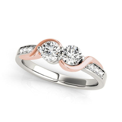 14k White And Rose Gold Round Two Diamond Curved Band Ring (5/8 cttw) by Bids.com