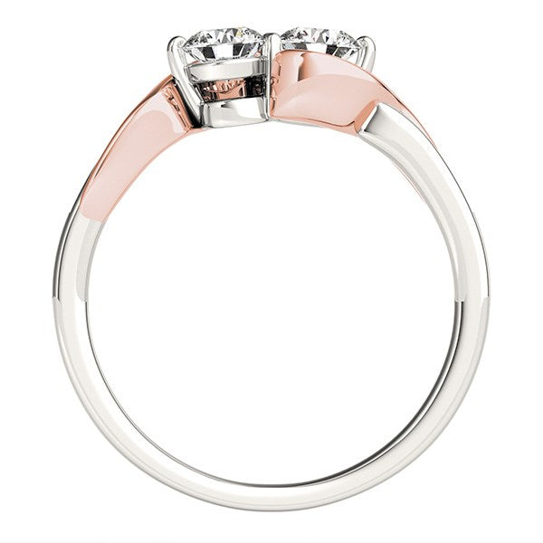 14k White And Rose Gold Round Two Diamond Curved Band Ring (5/8 cttw) by Bids.com