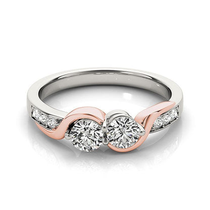 14k White And Rose Gold Round Two Diamond Curved Band Ring (5/8 cttw) by Bids.com