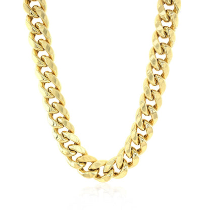 10.5mm 14k Yellow Gold Semi Solid Miami Cuban Chain 