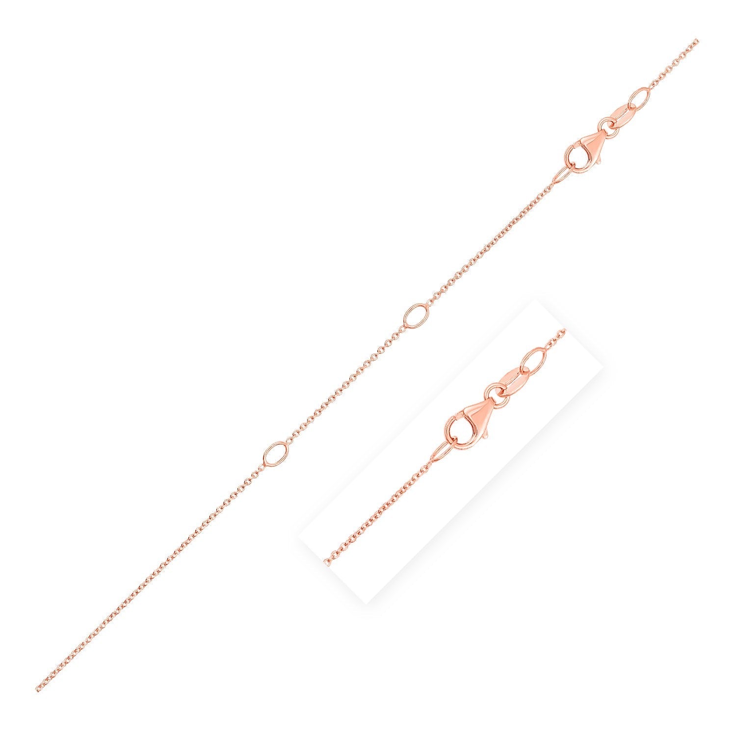 Double Extendable Cable Chain in 14k Rose Gold (0.85 mm) - DestGlow