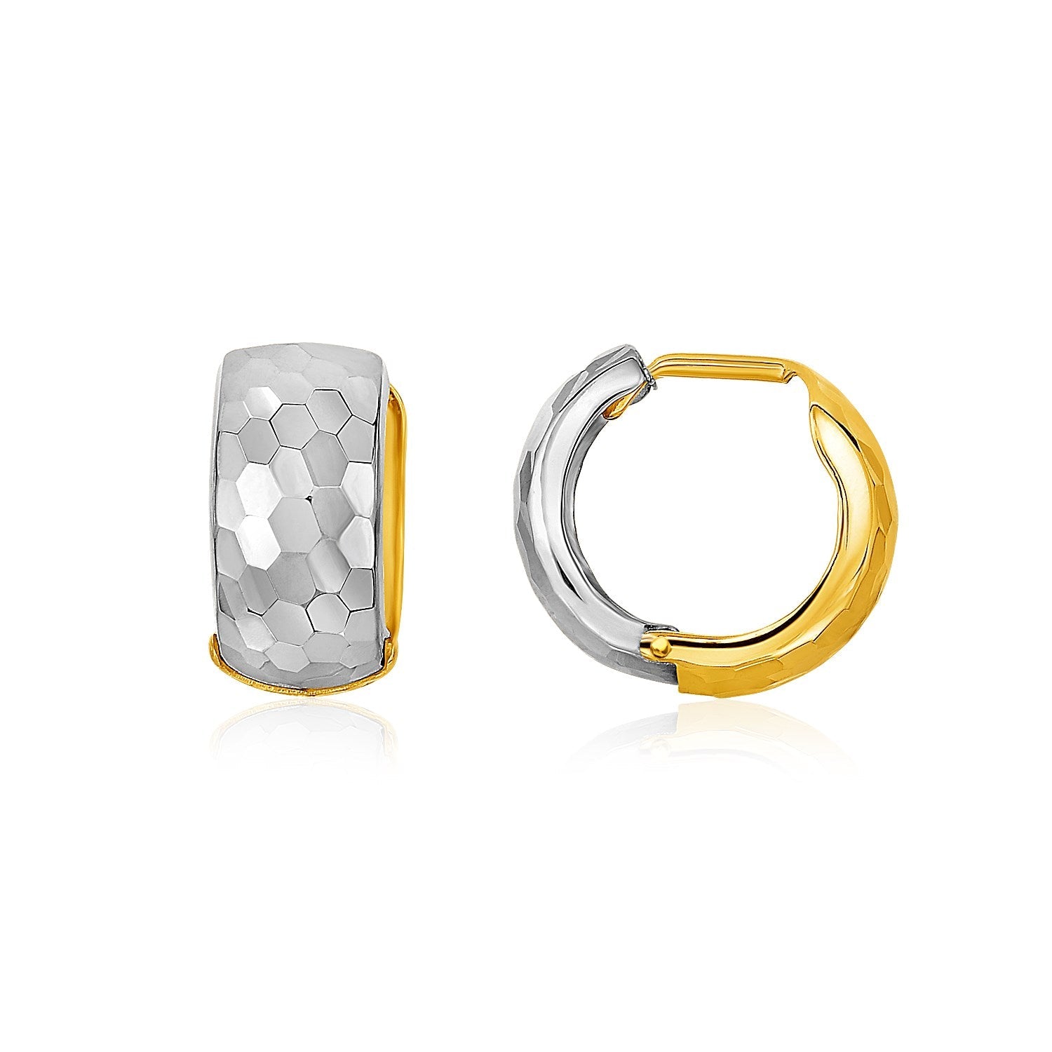 14k Two-Tone Gold Diamond Cut and Interlaced Style Hoop Earrings - earrings