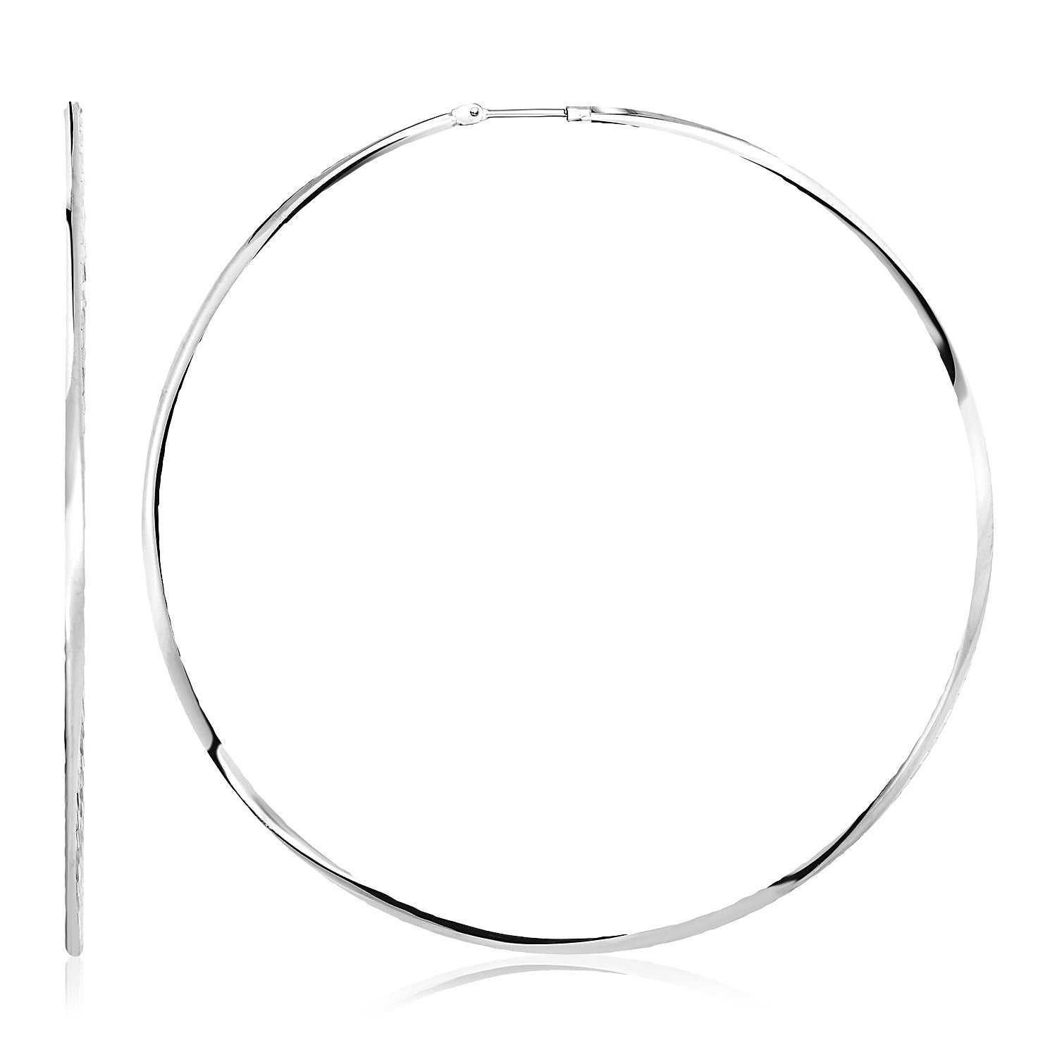 Sterling Silver Large Polished Round Hoop Earrings - DestGlow