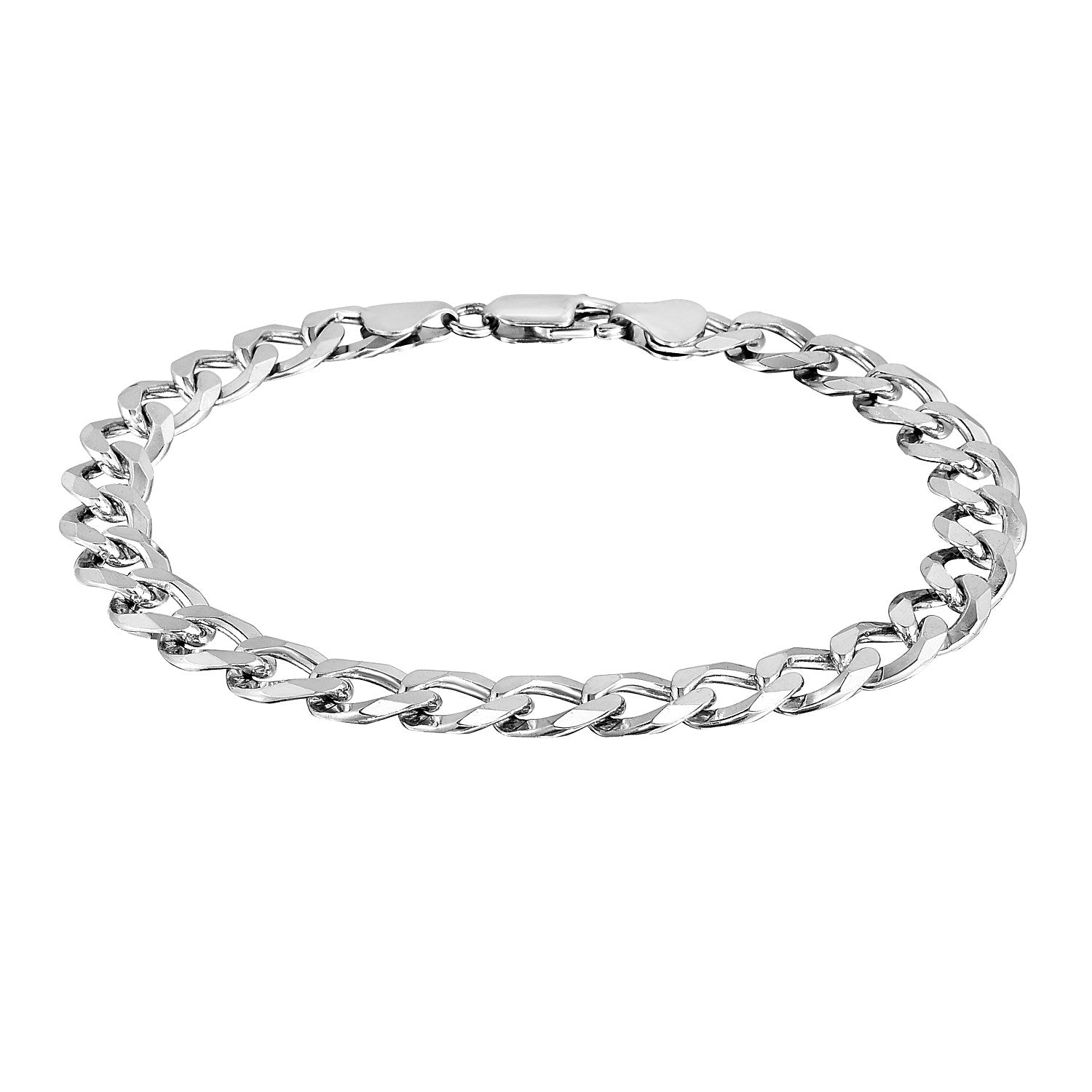 Rhodium Plated Sterling Silver Curb Style Bracelet (8.40 mm) - DestGlow