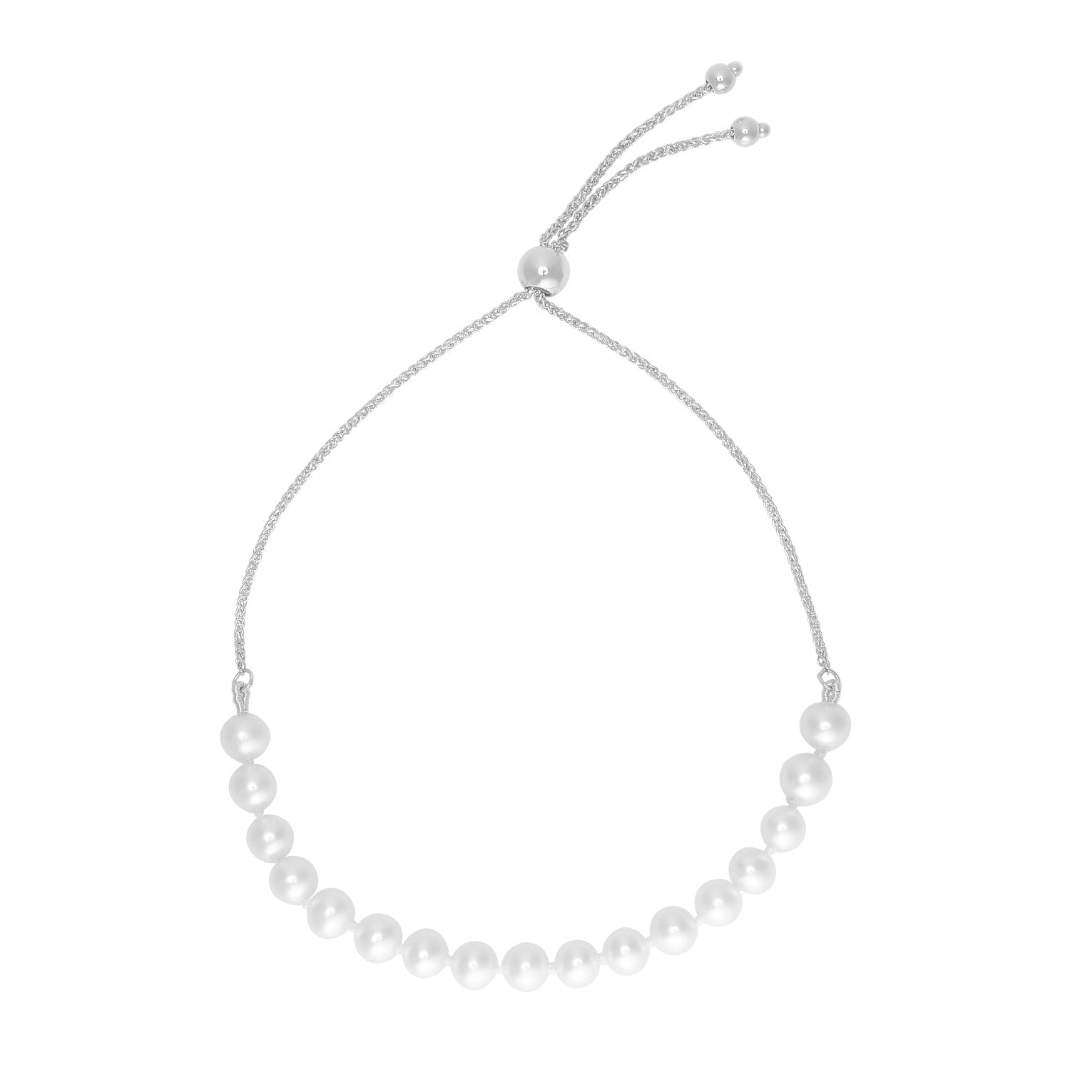14k White Gold Adjustable Friendship Bracelet with Pearls (5.00 mm) by Avera Group
