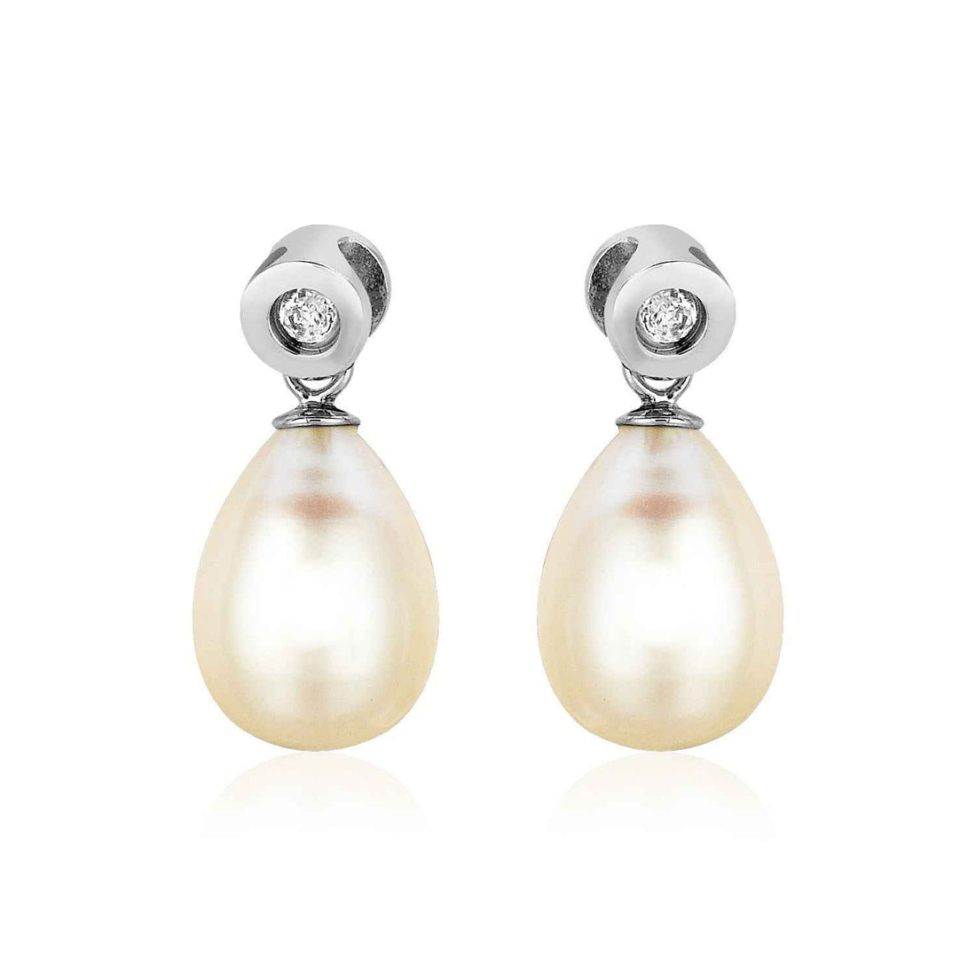 Sterling Silver Earrings with Pear Shaped Freshwater Pearls and Cubic Zirconias
