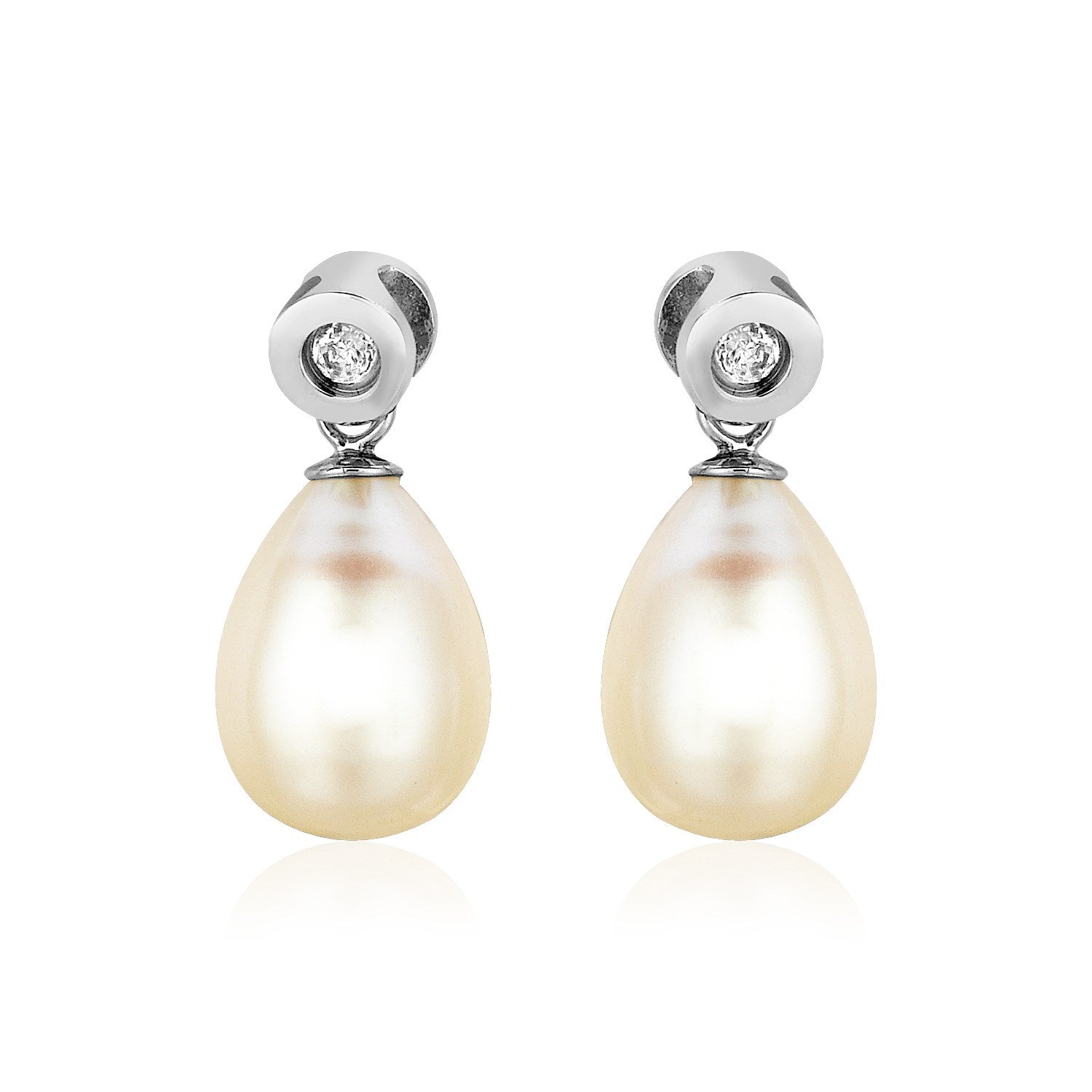 Sterling Silver Earrings with Pear Shaped Freshwater Pearls and Cubic Zirconias - DestGlow