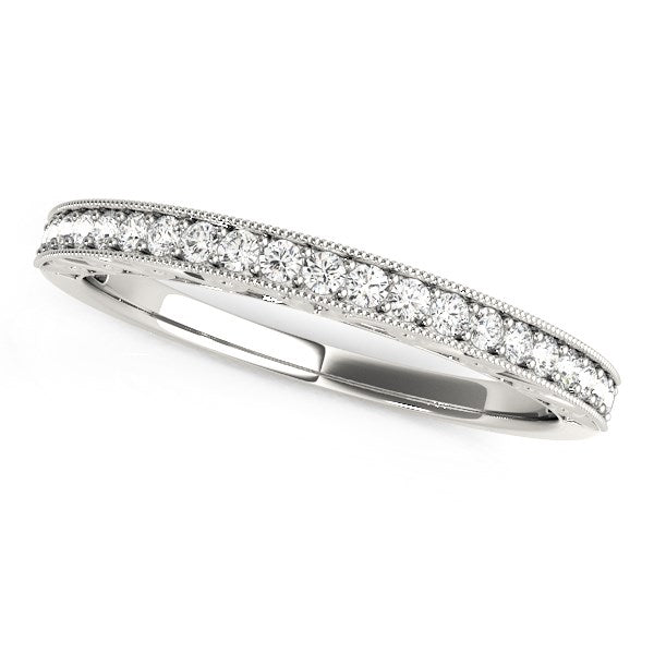 14k White Gold Milgrain Bordered Round Diamond Wedding Band (1/6 cttw) by Bids.com