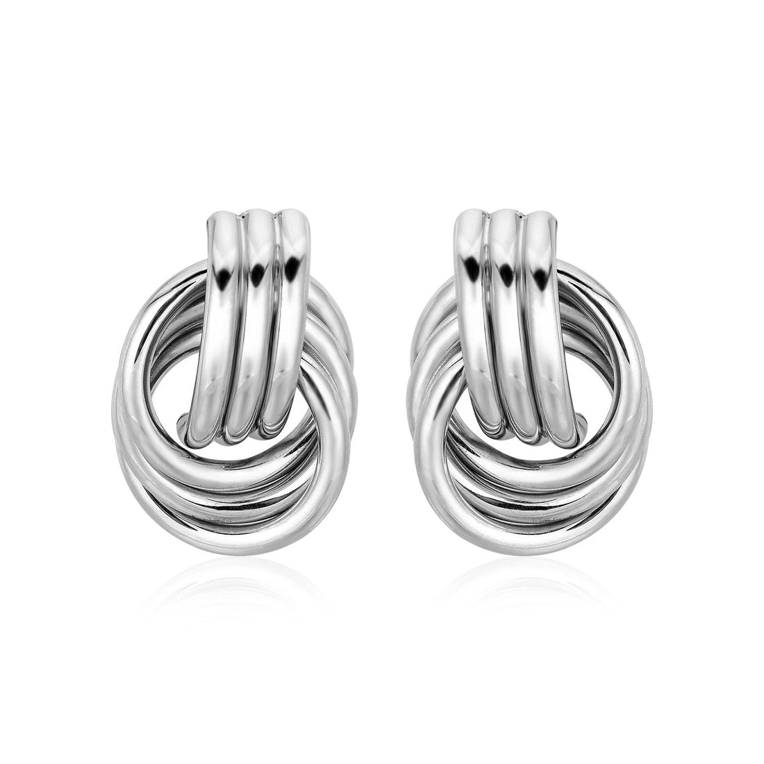 Polished Love Knot Earrings with Interlocking Rings in Sterling Silver(15mm) - DestGlow