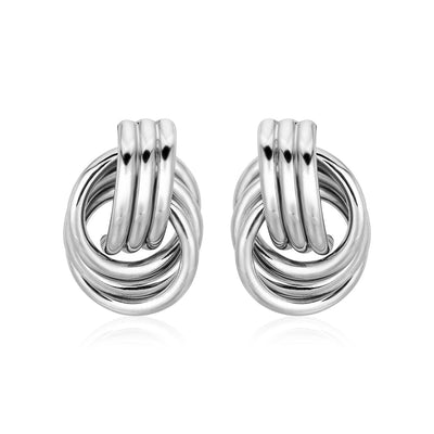 Polished Love Knot Earrings with Interlocking Rings in Sterling Silver(15mm) - DestGlow