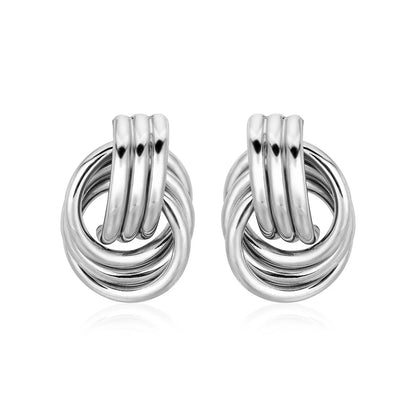 Polished Love Knot Earrings with Interlocking Rings in Sterling Silver 