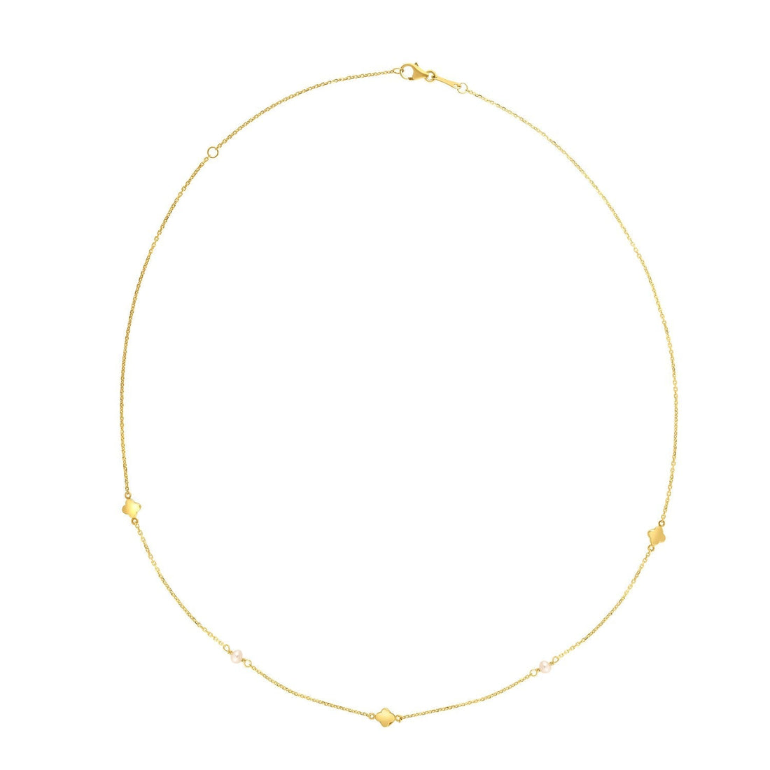 14k Yellow Gold Pearl Clover Necklace 