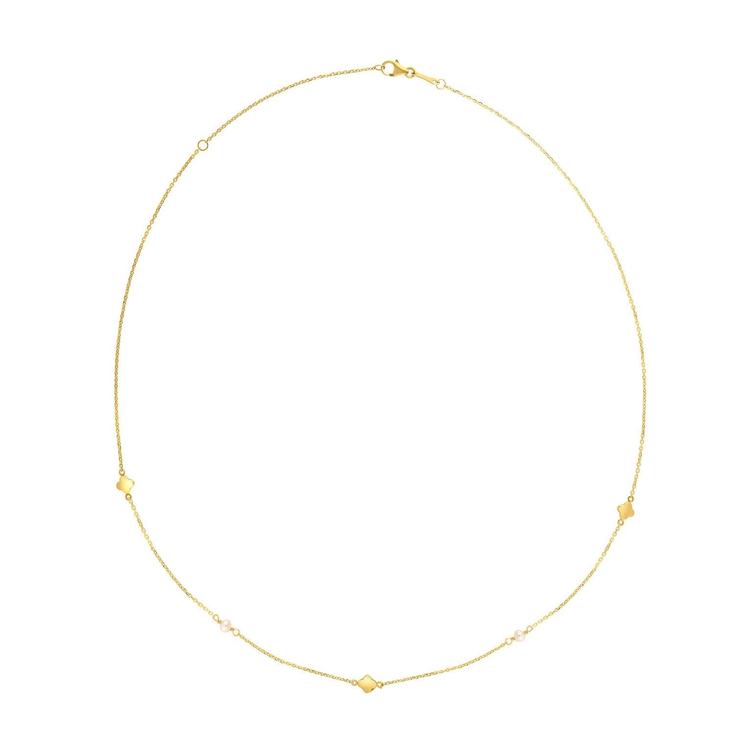 14k Yellow Gold Pearl Clover Necklace 
