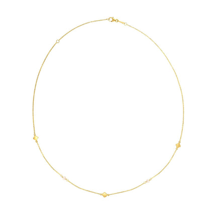 14k Yellow Gold Pearl Clover Necklace 