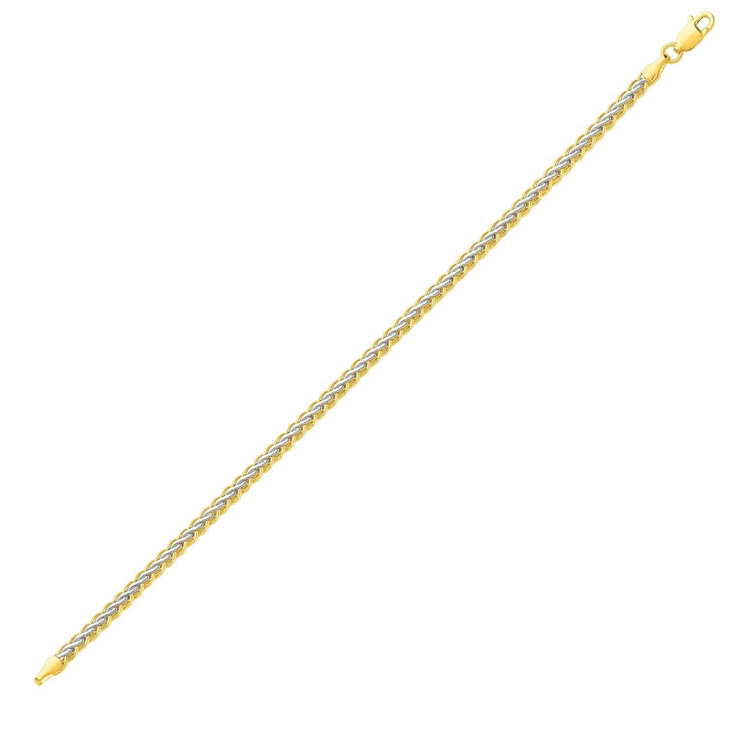 Two-Toned Fine Wheat Chain Bracelet in 10k Yellow and White Gold - DestGlow