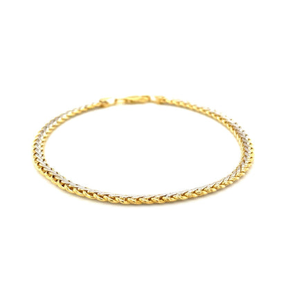 Two-Toned Fine Wheat Chain Bracelet in 10k Yellow and White Gold (3.00 mm) - DestGlow