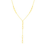 14K Yellow Gold Lariat Necklace with Paperclip Chain Stations - necklaces