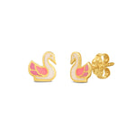 14k Yellow Gold Swan Studs - accessories