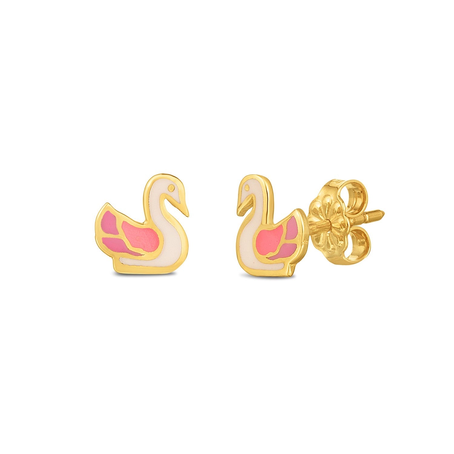 14k Yellow Gold Swan Studs - accessories