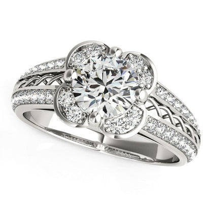 Round Diamond Floral Motif Engagement Ring in 14k White Gold (1 3/8 cttw) by Bids.com