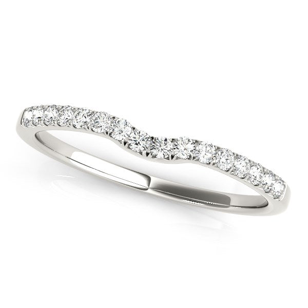 14k White Gold Curved Pave Setting Diamond Wedding Ring (1/8 cttw) by Bids.com