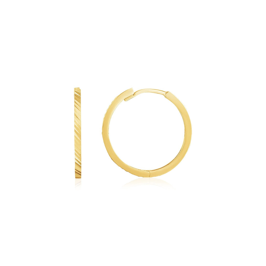 14k Yellow Gold Diamond Cut Textured Huggie Earrings - accessories