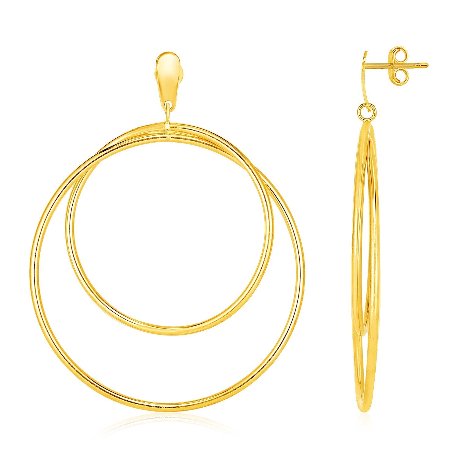 14k Yellow Gold Post Earrings with Open Polished Circle Dangles - accessories