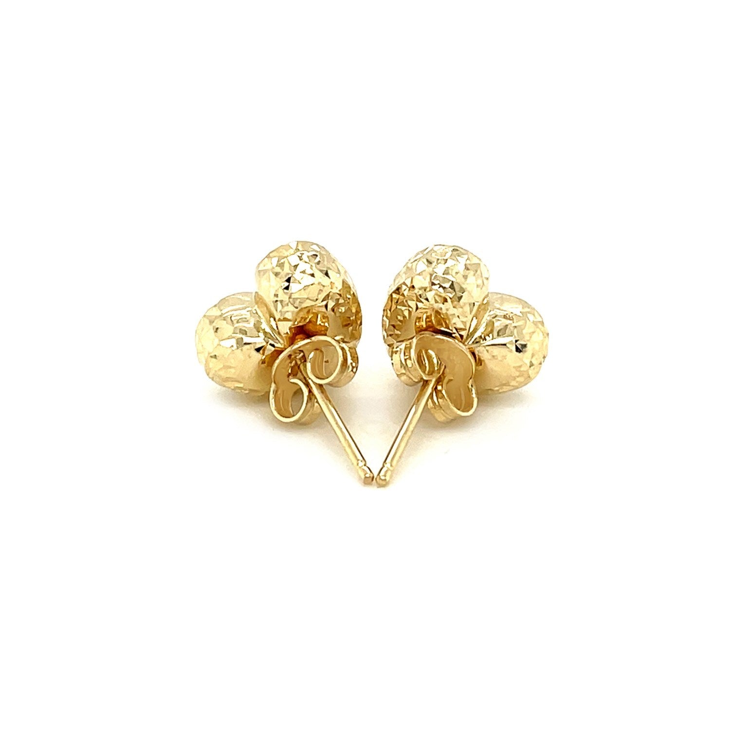 14k Yellow Gold Puffed Heart Earrings with Diamond Cuts - DestGlow