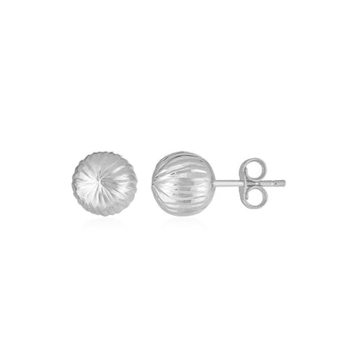 14K White Gold Ball Earrings with Linear Texture - accessories