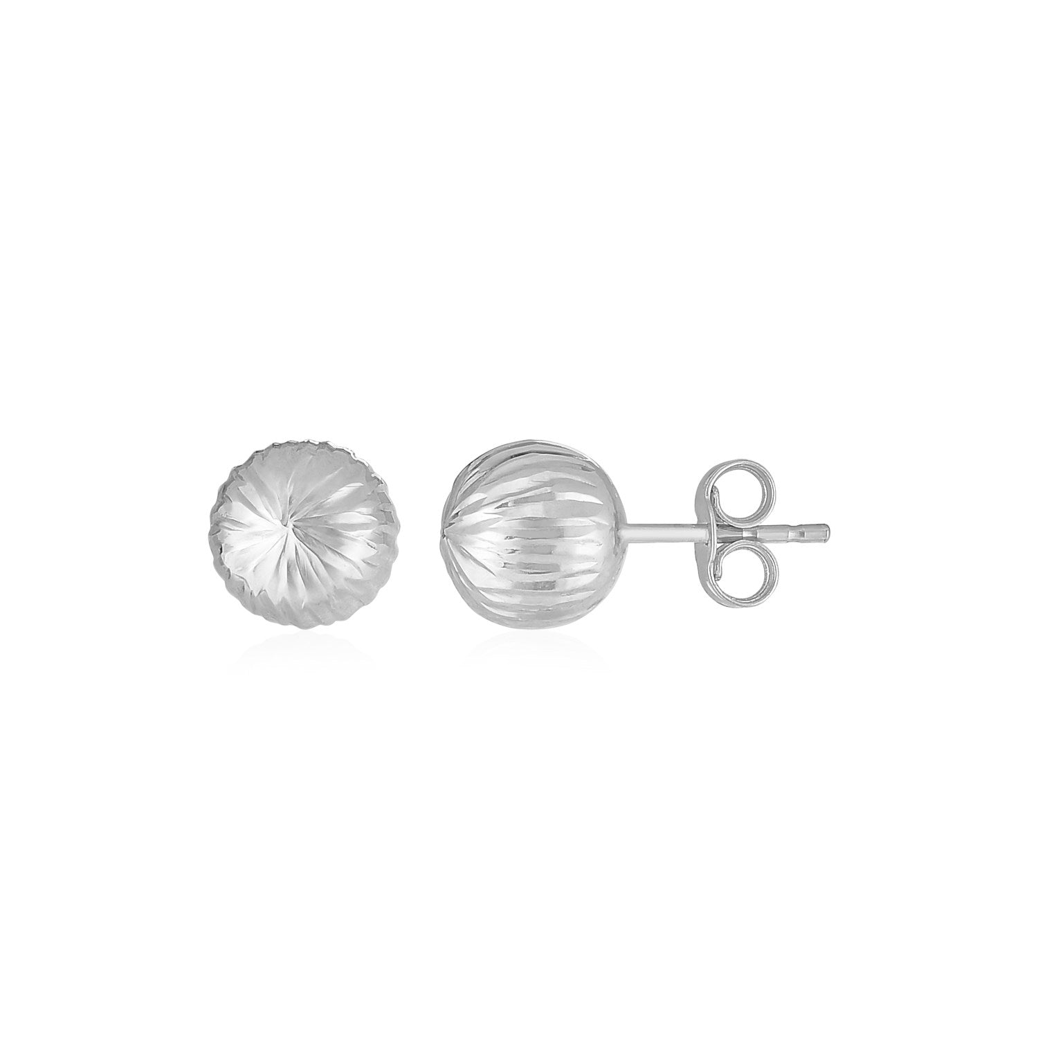 14K White Gold Ball Earrings with Linear Texture  DestGlow