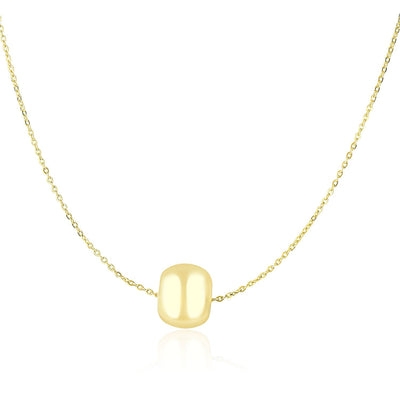 14k Yellow Gold Necklace with Shiny Barrel Bead Charm - necklaces