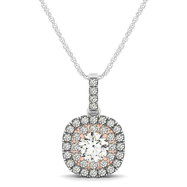 14k White And Rose Gold Cushion Shape Halo Diamond Pendant (1/2 cttw) by Bids.com