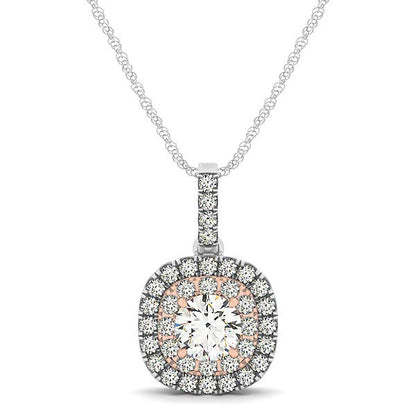 14k White And Rose Gold Cushion Shape Halo Diamond Pendant (1/2 cttw) by Bids.com