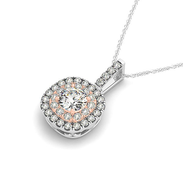 14k White And Rose Gold Cushion Shape Halo Diamond Pendant (1/2 cttw) by Bids.com