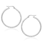 14k White Gold Tube Textured Round Hoop Earrings - earrings