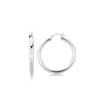 Sterling Silver Thick Rhodium Plated Polished Hoop Style Earrings (4x35mm) - DestGlow